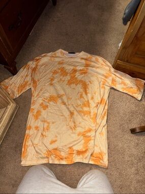 SHEIN Cream and Orange Tie-Dye Short Sleeve Tee